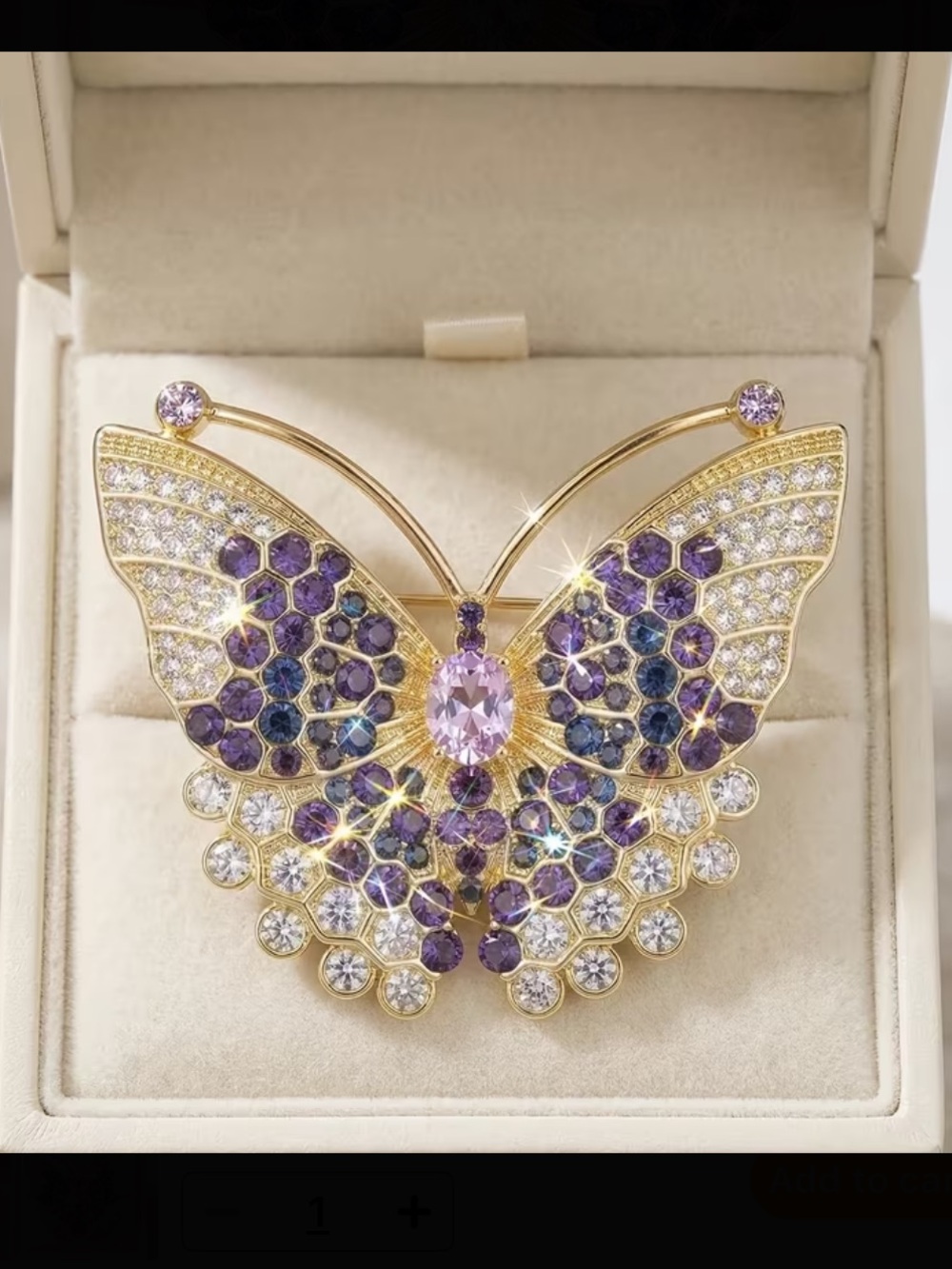 Gold-Tone Purple Crystal Butterfly Brooch - Elegant Women's Jewelry